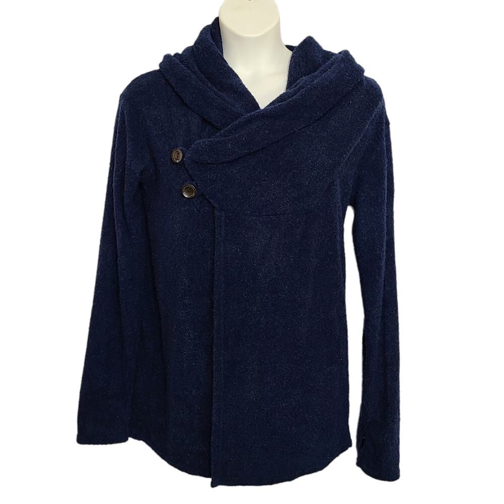 Sacred Threads Cardigan Sweater Size Medium Large Blue Knit Asymmetric